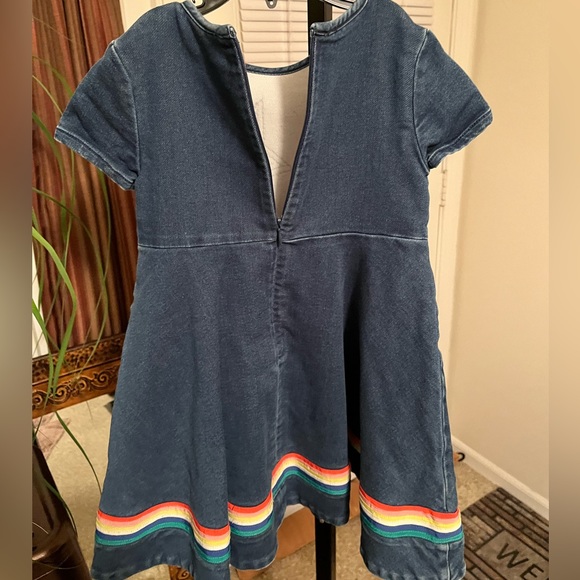 MINI BODEN PRE-LOVED AUTHENTIC DENIM RAINBOW TRIM & SEQUIN DESIGN SWING DRESS - Picture 4 of 17